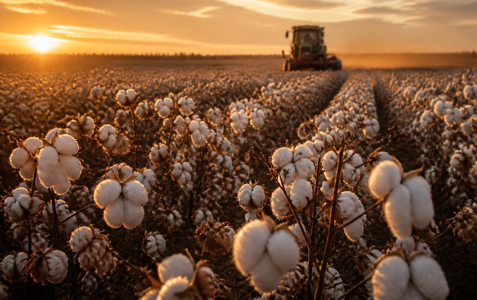 Brazilian cotton field at sunset