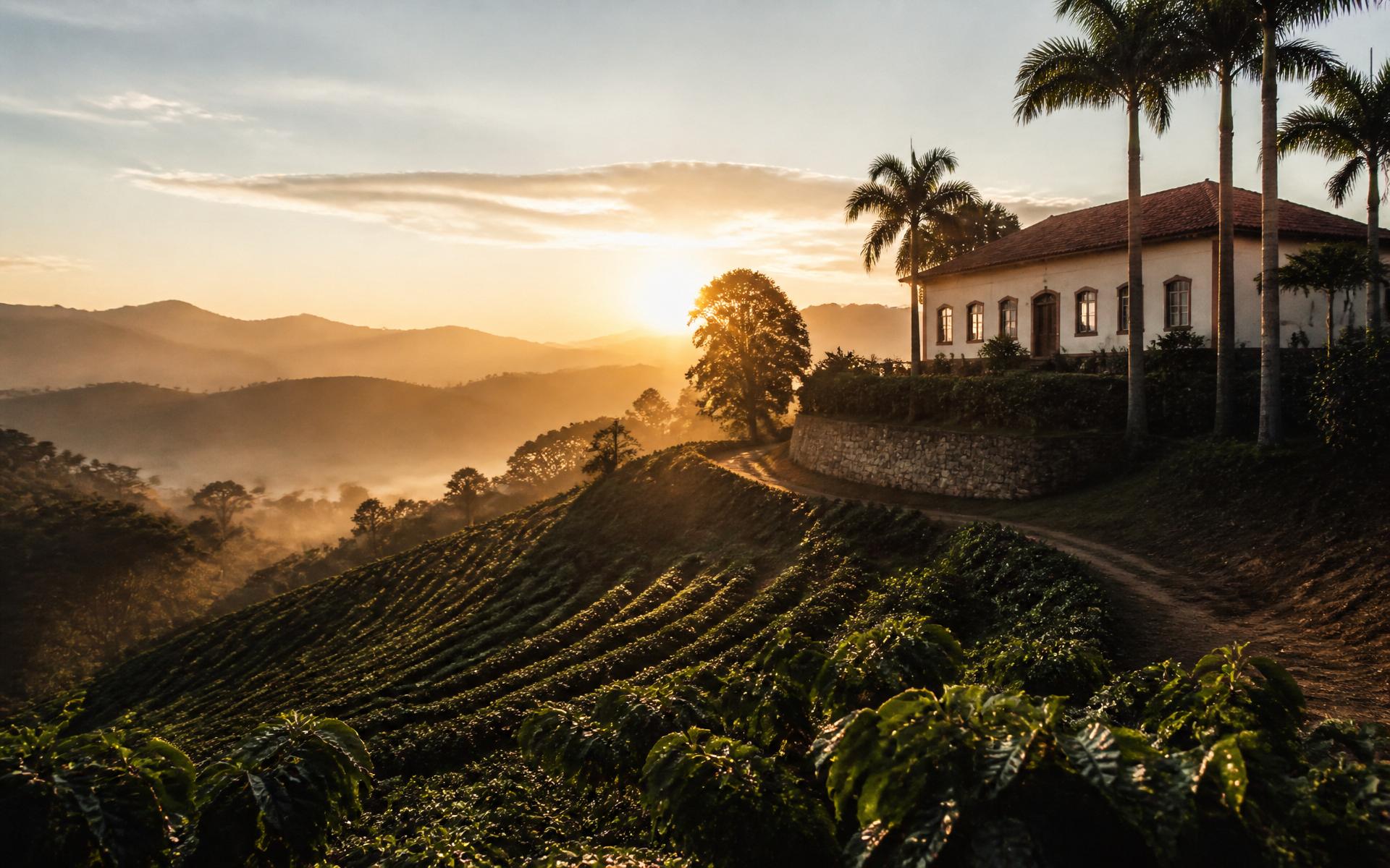 Brazilian coffee estate at sunrise